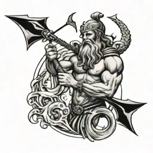 Poseidon holding a trident tattoo design idea