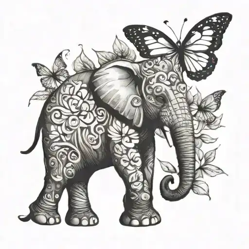 elephant and butterfly tattoo design idea