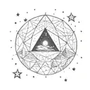 allegory of the cave in fishbowl with stars and penny tattoo design idea