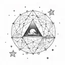 allegory of the cave in fishbowl with stars and penny tattoo design idea