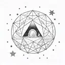 allegory of the cave in fishbowl with stars and penny tattoo design idea