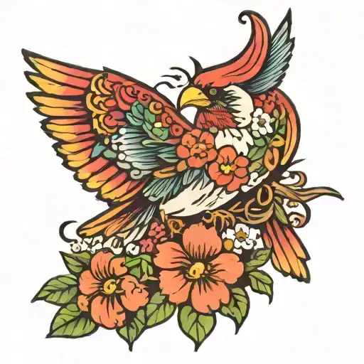 Illinois state bird with Lebanon national flower in mouth  tattoo design idea