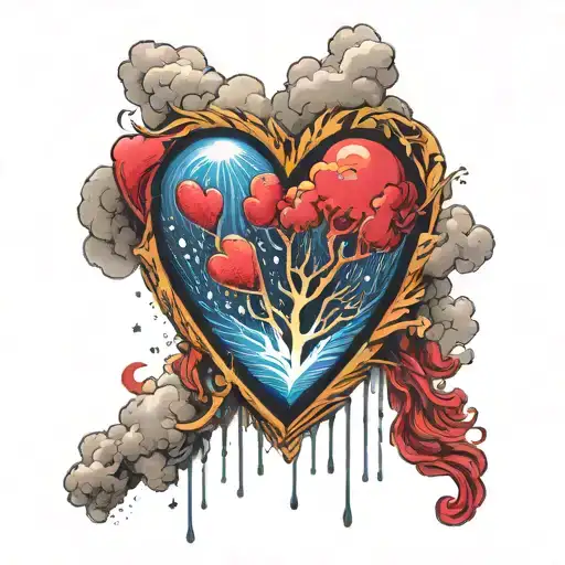Destiny symbolized by a cloud raining down onto a heart tattoo design idea