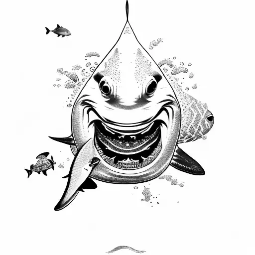 blacktip reef shark in sailor style tattoo design idea