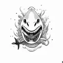 blacktip reef shark in sailor style tattoo design idea