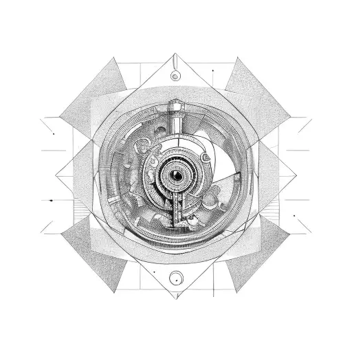 Bending machine surrounded by intellectual symbols tattoo design idea