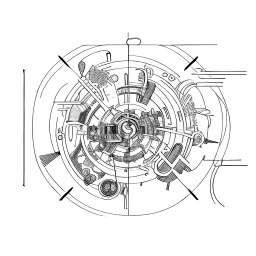 Bending machine surrounded by intellectual symbols tattoo design idea
