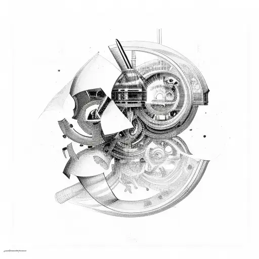 Bending machine surrounded by intellectual symbols tattoo design idea