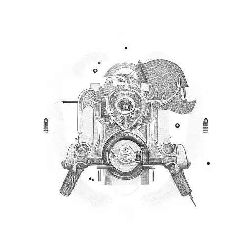 Bending machine surrounded by intellectual symbols tattoo design idea