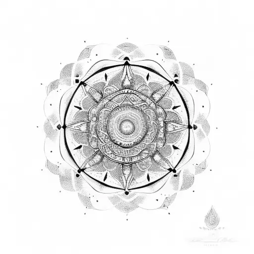 An intricate mandala design representing spirituality and the flow of rivers tattoo design idea
