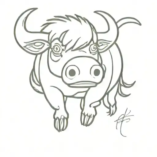 anthropomorphic ox in studio Ghibli style tattoo design idea
