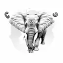 A powerful elephant adorned with military insignia, symbolizing loyalty, respect, and the strength of the army tattoo design idea