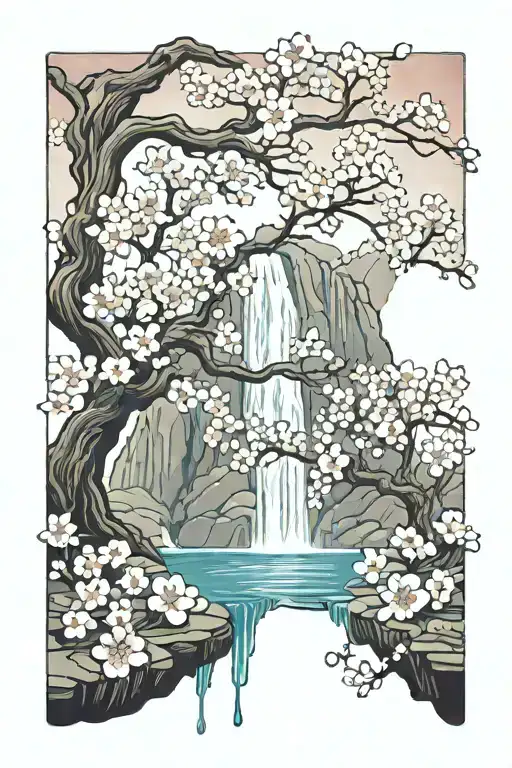 Cherry Blossom with cascading waterfalls tattoo design idea