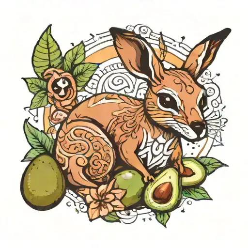kangaroo and avocado tattoo design idea