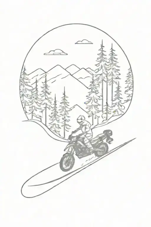 ski forest snow summer hills night motobike tattoo design idea