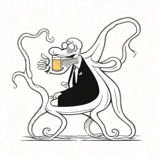 The squid holds whiskey in its tentacles and a cigar in the other tentacle  tattoo design idea