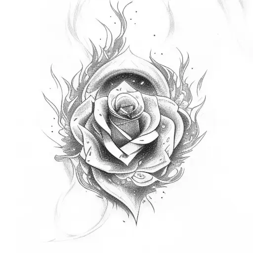 Phoenix rising grom ushes with burning roses around  tattoo design idea