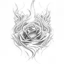 Phoenix rising grom ushes with burning roses around  tattoo design idea