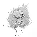 Phoenix rising grom ushes with burning roses around  tattoo design idea