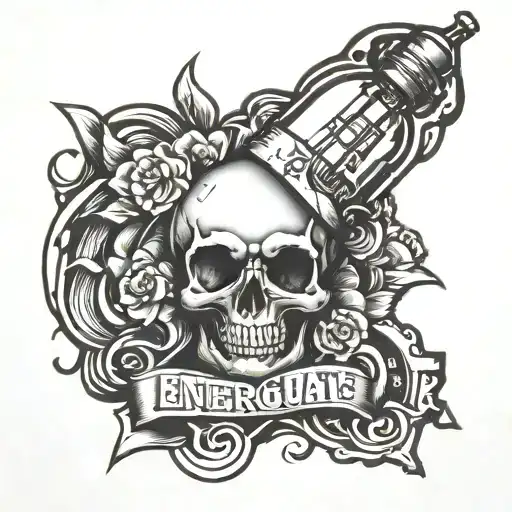 energuate word and light bulb tattoo design idea