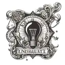 energuate word and light bulb tattoo design idea