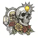 energuate word and light bulb tattoo design idea