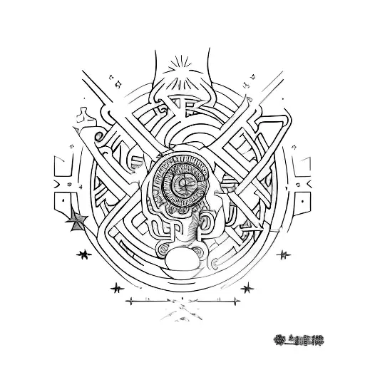 puzle with blue flame tattoo design idea