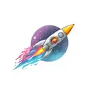 colorful retro spaceship exiting a black hole eating star tattoo design idea