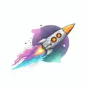 colorful retro spaceship exiting a black hole eating star tattoo design idea