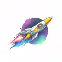 colorful retro spaceship exiting a black hole eating star tattoo design idea