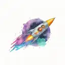colorful retro spaceship exiting a black hole eating star tattoo design idea