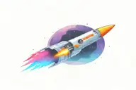 colorful retro spaceship exiting a black hole eating star tattoo design idea