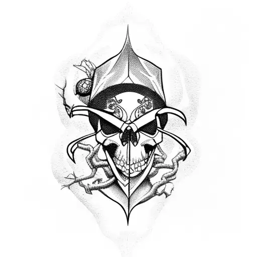 skull with spiders and BASS GUITAR tattoo design idea