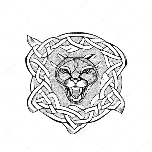 cougar jumping side view Celtic knot tattoo design idea
