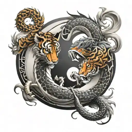 ying Yang sign but it's a Chinese dragon and tiger as the pieces tattoo design idea