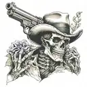 skeleton gunslinger with quote I'm your huckleberry tattoo design idea