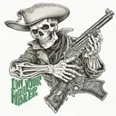 skeleton gunslinger with quote I'm your huckleberry tattoo design idea