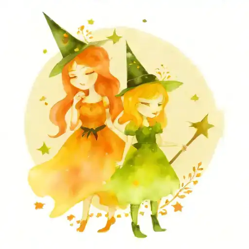 "Sparkle Sisters" witchy themes  tattoo design idea
