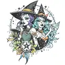 "Sparkle Sisters" witchy themes  tattoo design idea