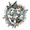 "Sparkle Sisters" witchy themes  tattoo design idea