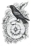 sand clock compass raven forest tattoo design idea