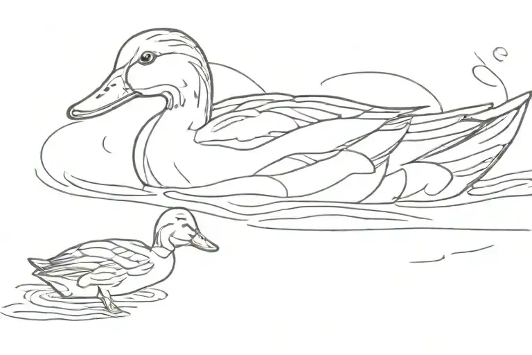 duck with duckling swimming gracefully tattoo design idea