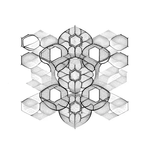 A shoulder piece featuring a symmetrical arrangement of hexagonal honeycomb cells, with each cell containing a different symbol representing the client's interests and hobbies. tattoo design idea