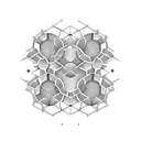 A shoulder piece featuring a symmetrical arrangement of hexagonal honeycomb cells, with each cell containing a different symbol representing the client's interests and hobbies. tattoo design idea