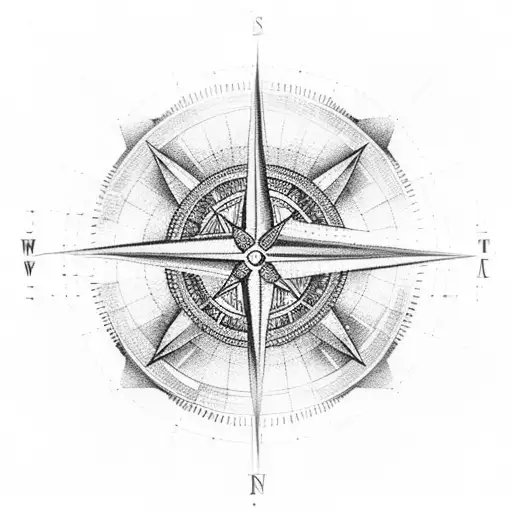 A dotwork tattoo of a camera lens transforming into a compass, symbolizing the client's passion for photography and travel. tattoo design idea