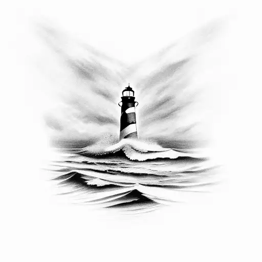 lighthouse on ocean with anchor tattoo design idea