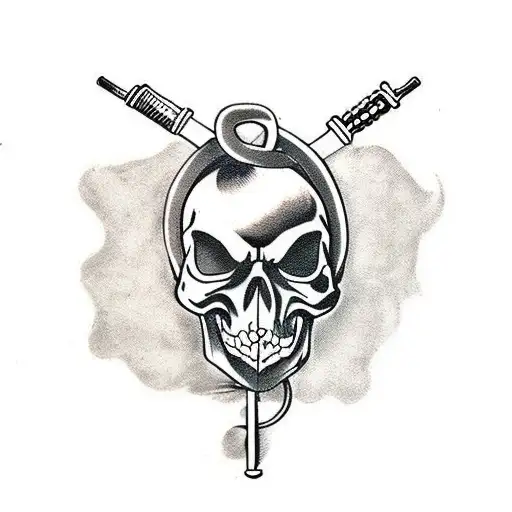 gun, skull, snake, sword tattoo design idea