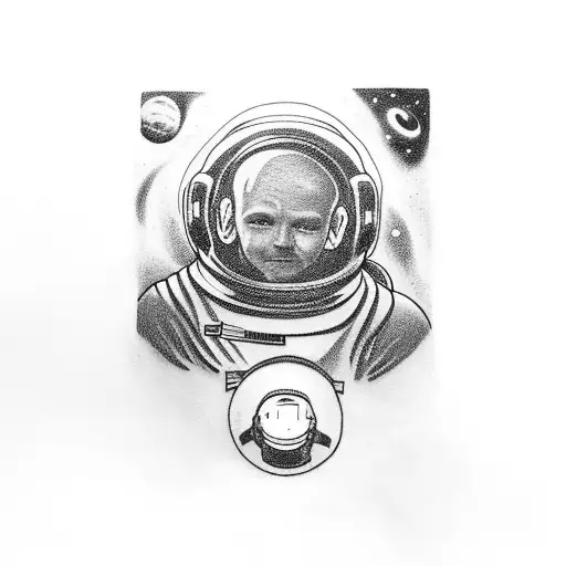 astronaut floating in space and a cosmic dust aroud him tattoo design idea