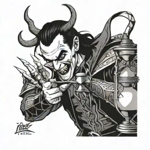 Loki Marvel Laughing With Breaking Hourglass tattoo design idea