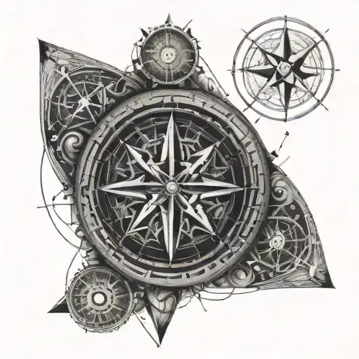 A geometric pattern inspired by traditional travel symbols like compasses and maps tattoo design idea
